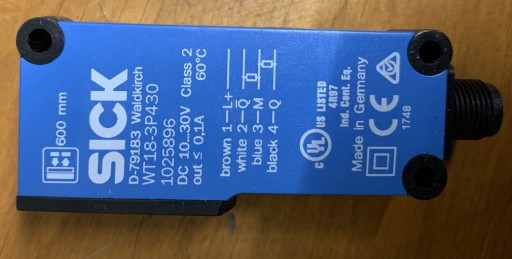 Zdjęcie oferty: czujnik odbiciowy zbliżeniowy SICK WT18-3P430 1025896 PNP NO NC Sn= 600mm