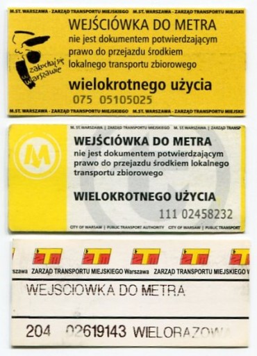 Zdjęcie oferty: ZTM Warszawa - wejściówki do metra