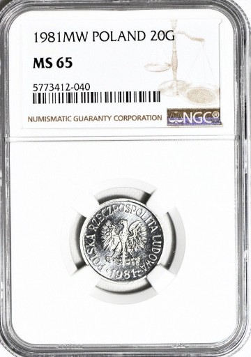 Zdjęcie oferty: 20 groszy 1981 NGC MS65