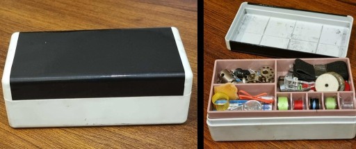 Zdjęcie oferty: Łucznik PRL - duży zestaw: pudełko, przybornik, etui, igły, stopki, szpulki