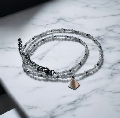 Zdjęcie oferty: Handmade naszyjnik z naturalnego kamienia labradoryt z zawieszką rombu stal