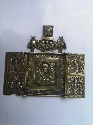 Zdjęcie oferty: Stara ikona podróżna Skladien, z mosiądzu XVII w.