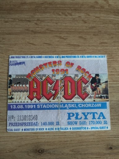 Zdjęcie oferty: BILET na koncert ACDC 13.08.1991 Stadion Śląski 