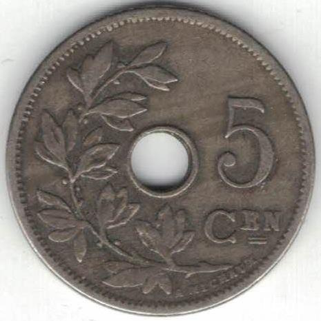 Zdjęcie oferty: Belgia 5 centymów centimes 1905 E 19 mm nr 1