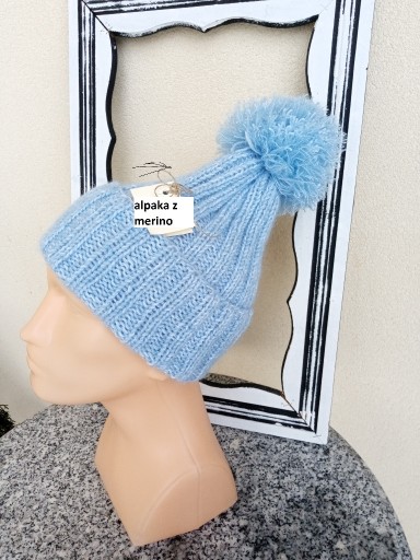 Zdjęcie oferty: Niebieska czapka z mieszanki alpaki i merino