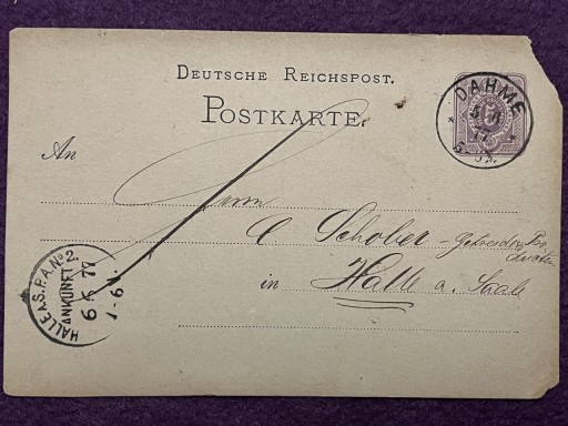 Zdjęcie oferty: Karta pocztowa Dahme Halle 1877r.