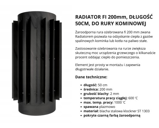 Zdjęcie oferty: Radiator stalowy do kominka fi 200 mm 50 cm