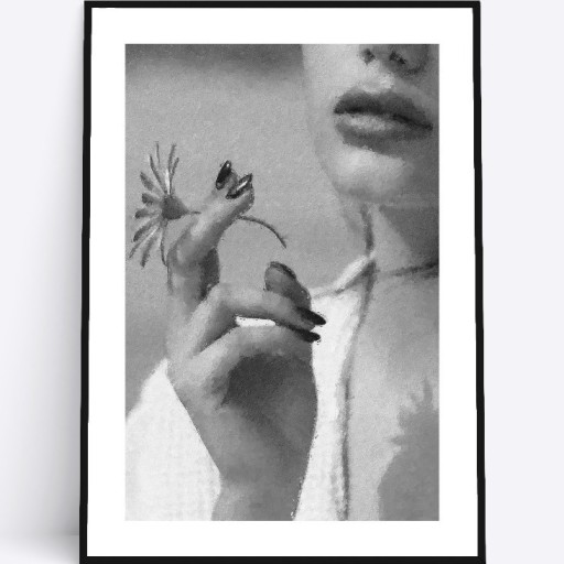 Zdjęcie oferty: A3 Plakat kobieta stokrotka biało czarny do salonu