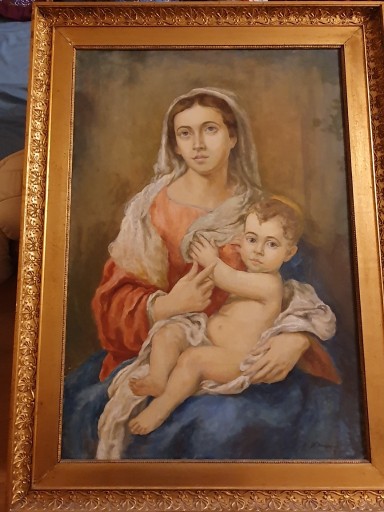 Zdjęcie oferty: Matka Boska z Jezusem - bardzo stary obraz - ANTYK