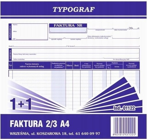 Zdjęcie oferty: Faktura 2/3 A4 Typograf 01122