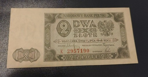 Zdjęcie oferty: Banknot 2 zł z 1948 r seria K stan 2
