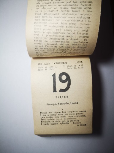 Zdjęcie oferty: Kalendarz zdzierak listkowy 1985 