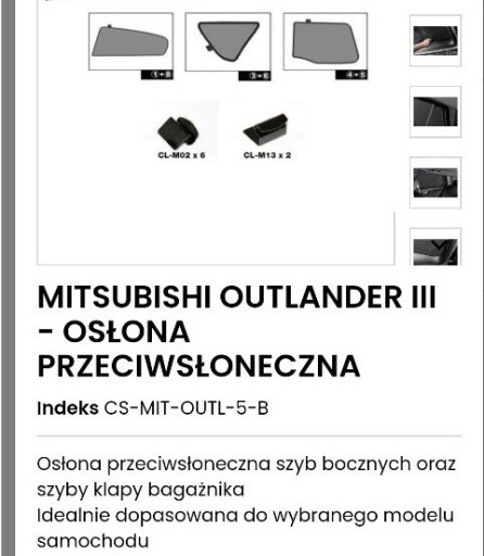 Zdjęcie oferty: 6× ZASŁONKI NA MAGNESACH Mitsubishi outlander 