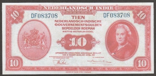 Zdjęcie oferty: INDIE HOLENDERSKIE 10 GULDEN 1943