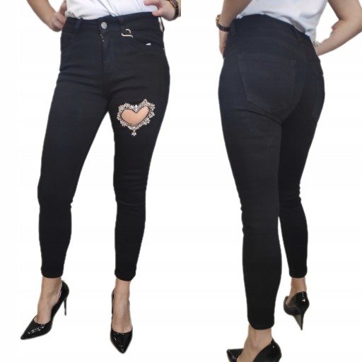 Zdjęcie oferty: SPODNIE JEANSOWE Z SERCEM KRYSZTAŁOWYM CZARNE L