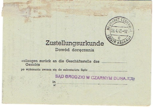 Zdjęcie oferty: GG - Dowód doręczenia z Nowego Targu 1943 