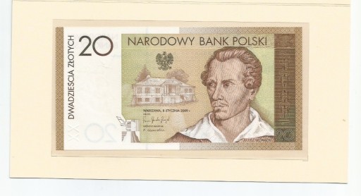 Zdjęcie oferty: Banknot 20 zł 2009, Juliusz Słowacki, UNC