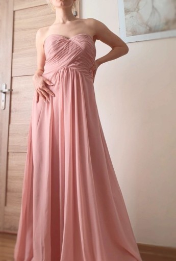 Zdjęcie oferty: Suknia z szyfonu księżniczka pudrowy róż gorset