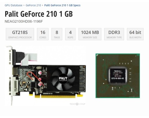 Zdjęcie oferty: Palit GeForce 210, 1GB, 1024M SDDR3 64Bit, HDMI, D