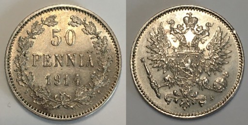 Zdjęcie oferty: Finlandia 50 Pennia 1914 Car Mikołaj II srebro