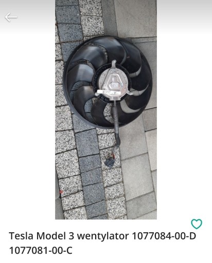 Zdjęcie oferty: Tesla Model 3 wentylator 1077084-00-D 1077081-00-C