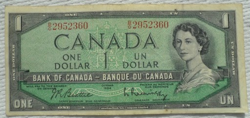 Zdjęcie oferty: Kanada $ 1 dolar 1954 Beattie Rasminsky Seria B/O