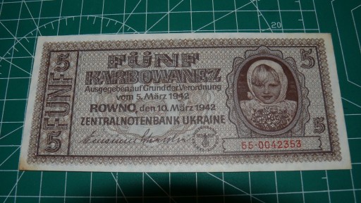 Zdjęcie oferty: Ukraina 5 karbowańców 1942 Stan -1 Rzadki