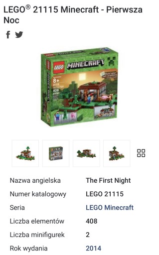 Zdjęcie oferty: LEGO Minecraft 21115 Pierwsza Noc Kompletny