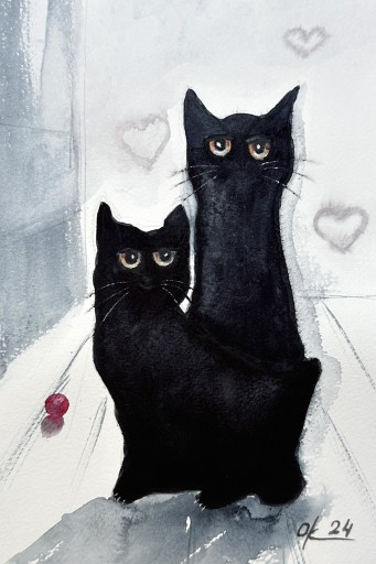 Zdjęcie oferty: i koty mają miłość. Original Akwarela 16x24 cm