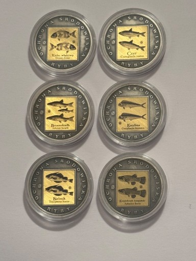 Zdjęcie oferty: Ryby. Zestaw 6 sztuk. Srebrzona fi 32 mm. 2013 Gyges