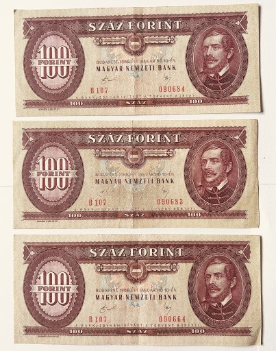 Zdjęcie oferty: 100 FORINTÓW 3 BANKNOTY 1984r WĘGRY