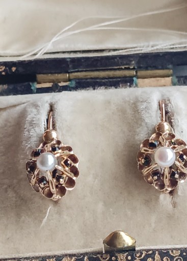 Zdjęcie oferty: Antyk Kolczyki Złoto 18 k perły emalia Paris 