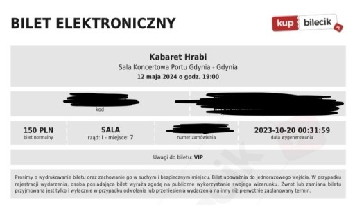 Zdjęcie oferty: Dwa bilety VIP na Hrabi 12.05 Gdynia 