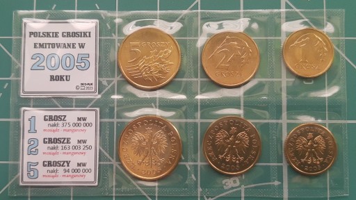 Zdjęcie oferty: #.1, 2, 5, groszy 2005 sześć monet menniczych* 