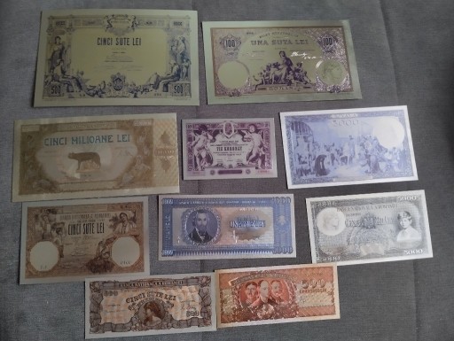 Zdjęcie oferty: RUMUNIA banknoty pozłacane zestaw 10 sztuk