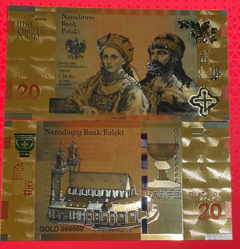 Zdjęcie oferty: Banknoty Pozłacany Mieszko i Dobrawa Kolor