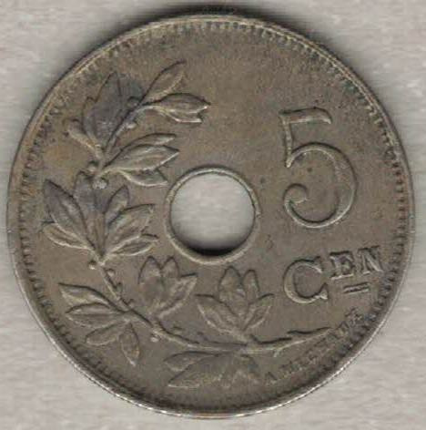 Zdjęcie oferty: Belgia 5 centymów centimes 1925 E 19 mm nr 3