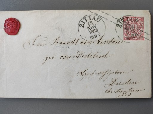 Zdjęcie oferty: koperta Norddeutscher Zittau 1868 ein groschen