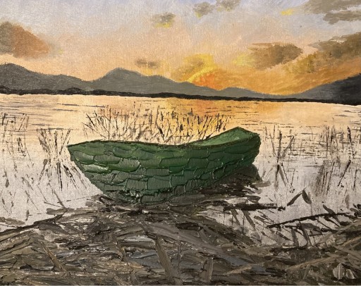 Zdjęcie oferty: Obraz akryl opuszczona łódź na jeziorze Żywieckim