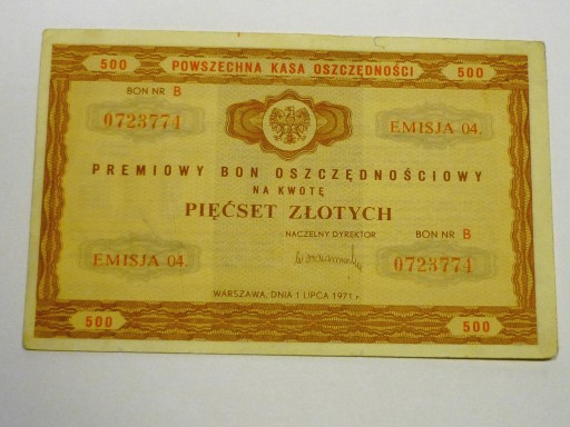 Zdjęcie oferty: Bon Oszczędnościowy PKO   500zł 1971r.