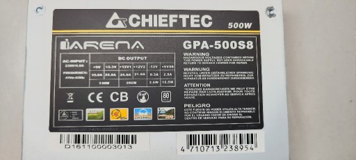 Zdjęcie oferty: Zasilacz Chieftec iArena GPA-500S8 500W 500 W