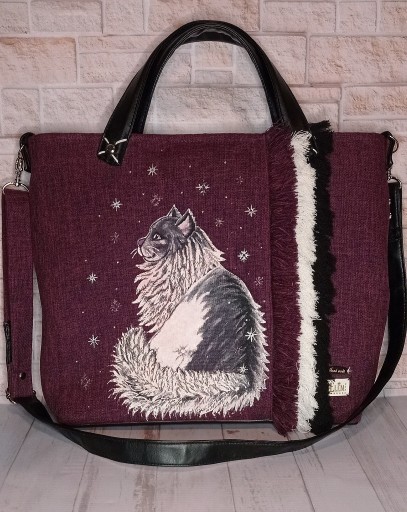 Zdjęcie oferty: Oryginalna torba z rysunkiem kota - rękodzieło