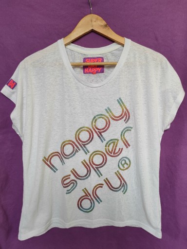 Zdjęcie oferty: Biały t-shirt z kolorowym napisem Happy Superdry S
