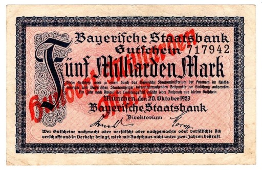 Zdjęcie oferty: 100 000 000 000 Marek 1923 Weimar Republic Bavaria