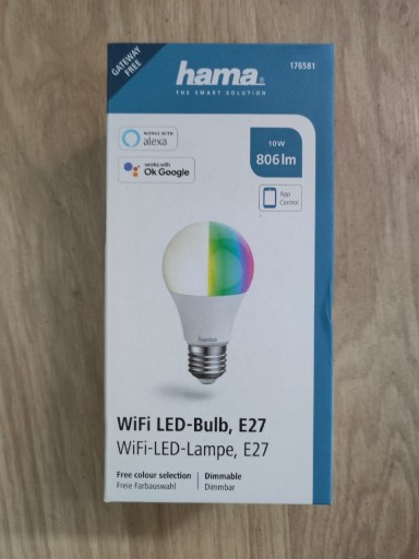 Zdjęcie oferty: Żarówka smart wifi Hama LED E27 10W 806lm asystent