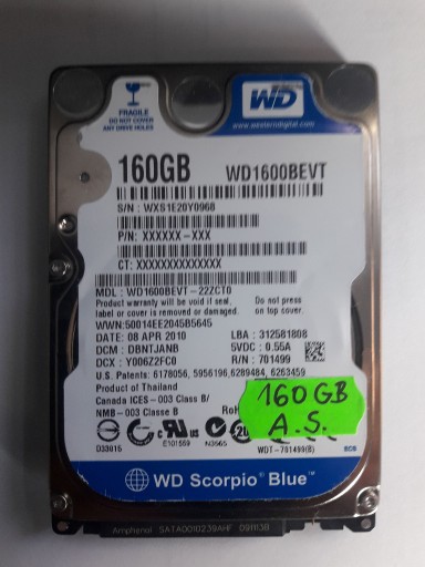 Zdjęcie oferty: Dysk Twardy 2,5" 160GB WD Scorpio Blue