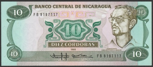 Zdjęcie oferty: Nikaragua 10 cordobas 1985 - stan bankowy UNC