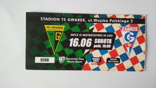 Zdjęcie oferty: Bilet Gwarek Tarnowskie Góry - Górnik II Zabrze 