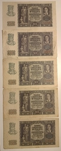 Zdjęcie oferty: llRP 20 zł złotych 1940 5 sztuk Przyzwoite Sztuki