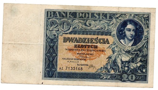 Zdjęcie oferty: BANKNOT 20 ZŁOTYCH 1931 SERII AZ  BANK POLSKI